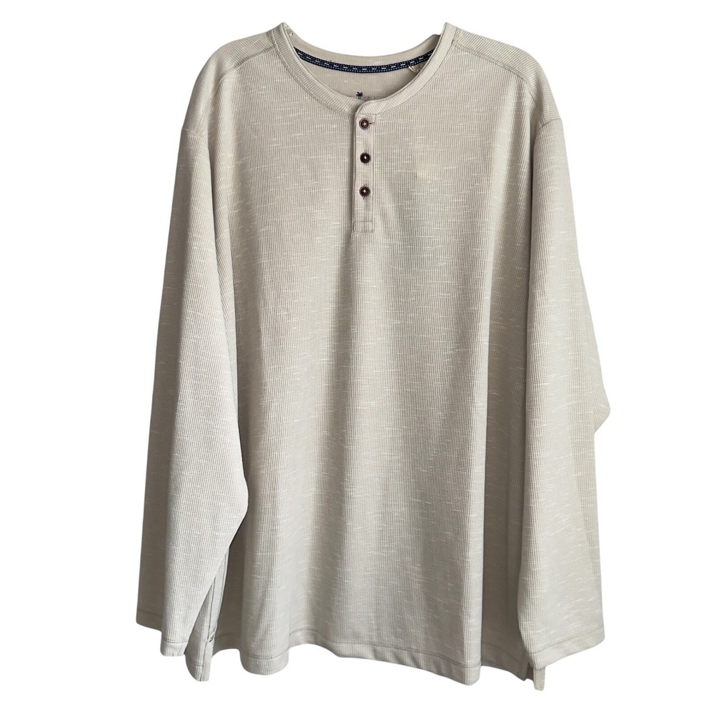 Tommy Bahama Mens 2XLB Henley Long Sleeve T-Shirt Morro Beach Beige NWT
